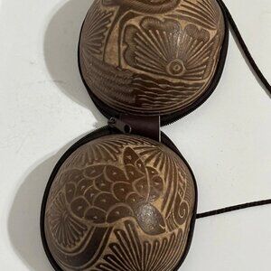 Medium 7" Handmade Coconut Shell Zipped Handbag/Purse Lined Wrapped Handle